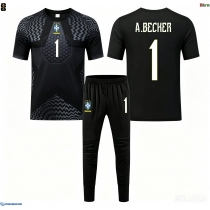 Fotballdrakt Barn Brasil Alisson Becker #1 Keeper Hjemmedraktsett VM 2026 Kortermet (+ Korte bukser)